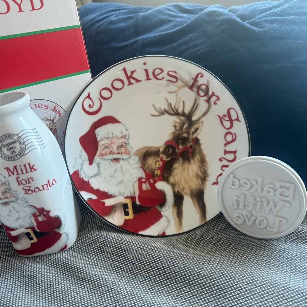 NWT Fitz and Floyd “Letters to Santa” Milk & Cookies with Cookie Press Set